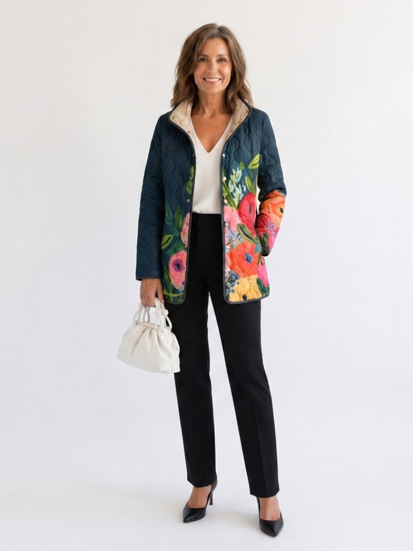 Antonia - Chaqueta Acolchada con Flores Pintadas