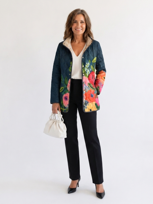 Antonia - Chaqueta Acolchada con Flores Pintadas