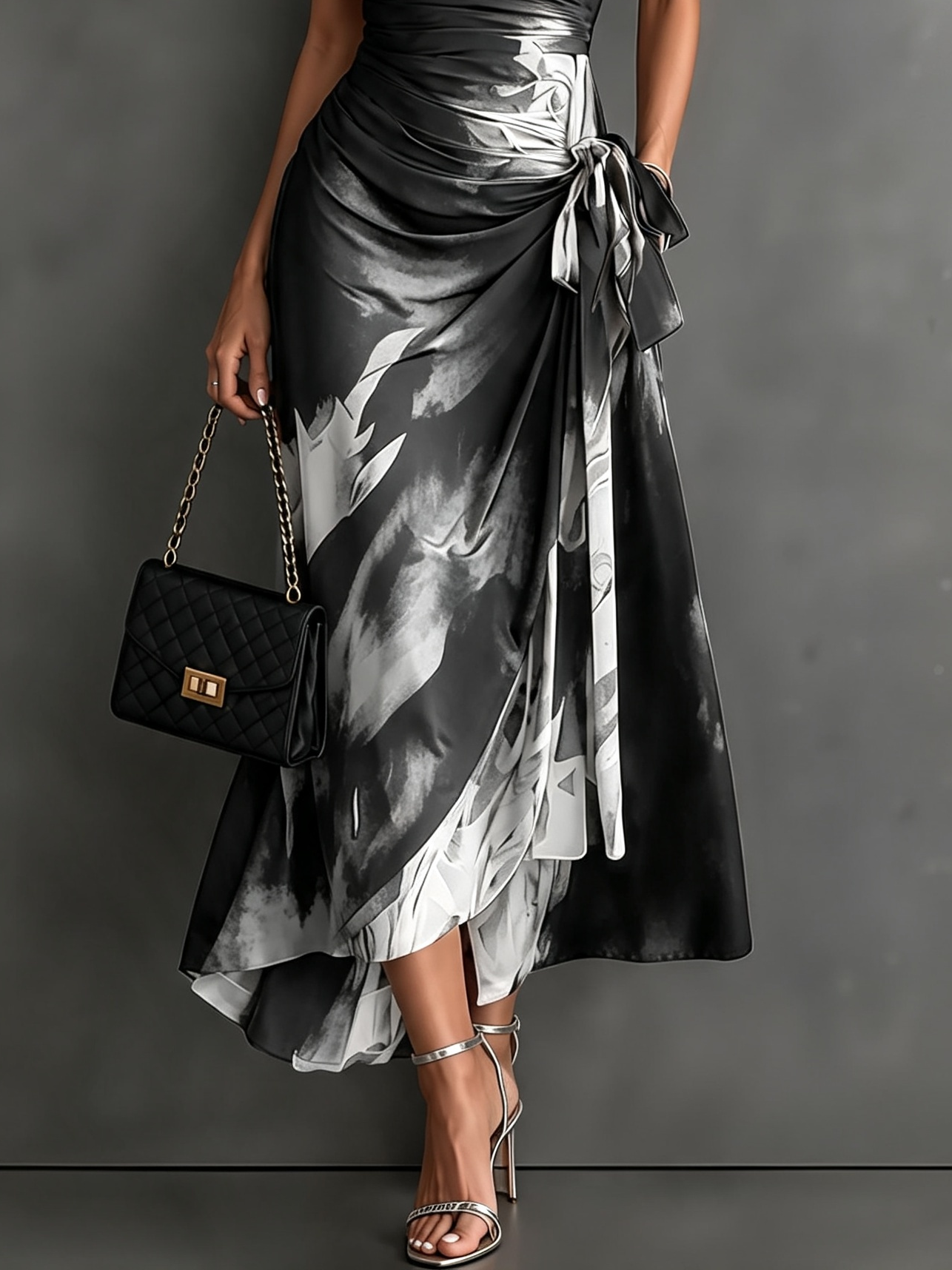 Vestido Midi con Estampado Abstracto y Escote en V