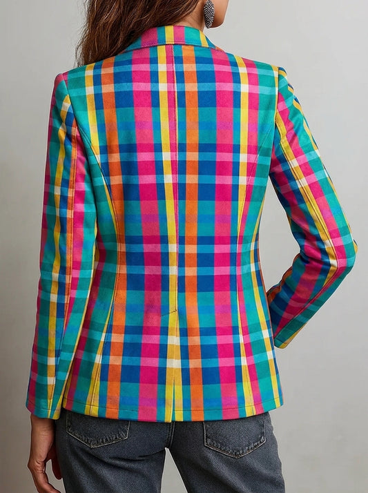 Rosa - Blazer a Cuadros Multicolor