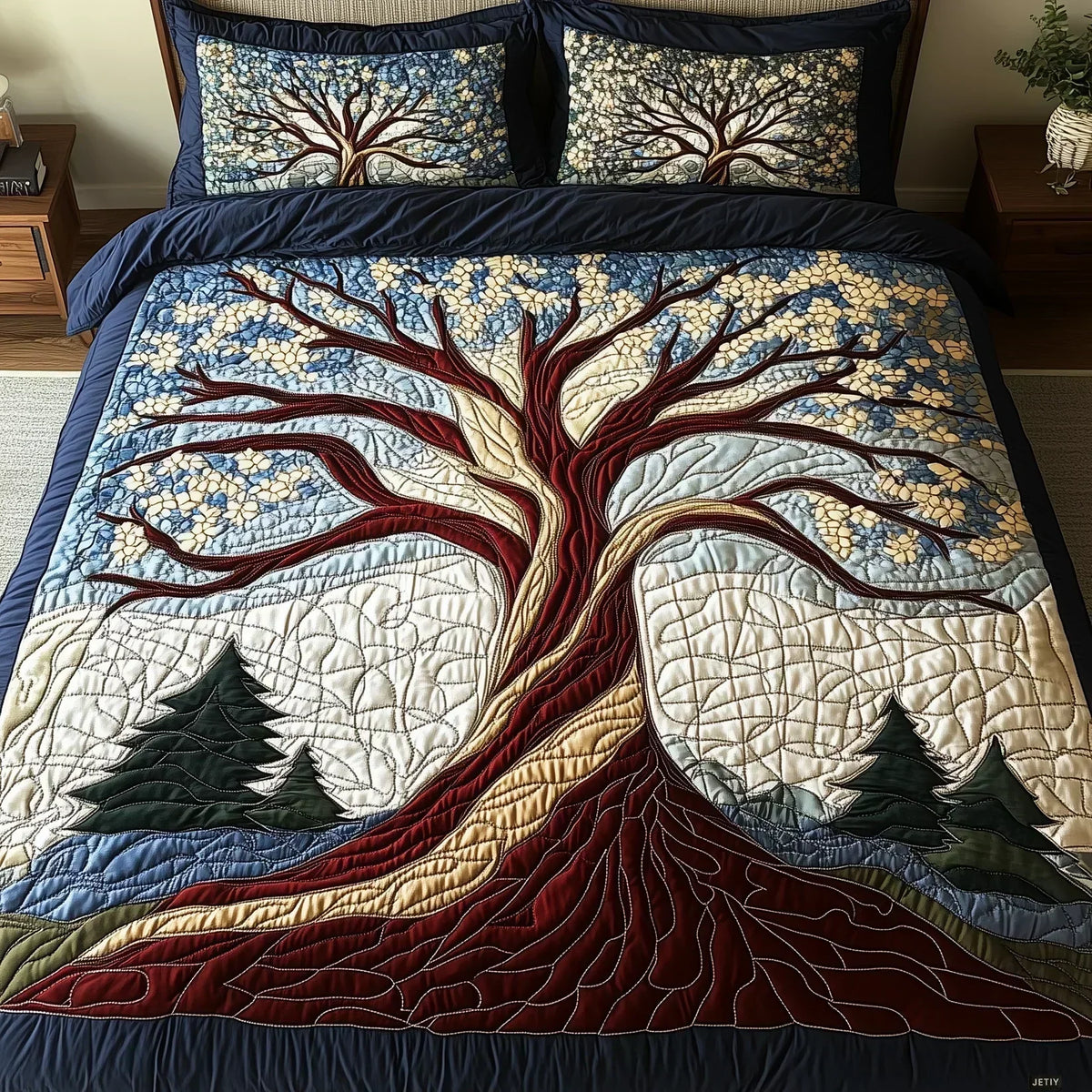 Juego de Cama Acolchado de 3 Piezas - Armonía del Bosque