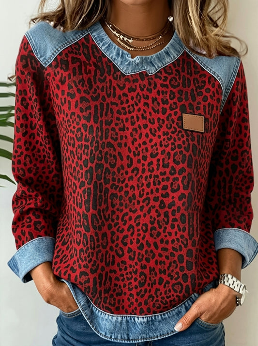 Marta - Jersey con Estampado de Leopardo y Cuello Denim