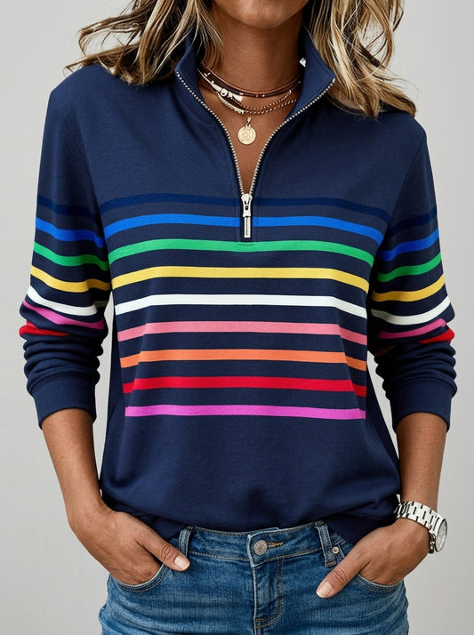 Manuela - Sudadera de Rayas de Colores con Cremallera