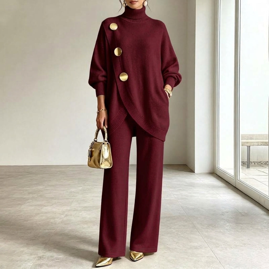 Ana - Conjunto de Punto, Jersey Cuello Alto y Pantalón Ancho