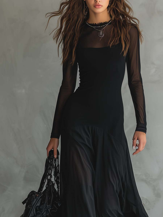 Nuria - Vestido Maxi Holgado de Tul Negro