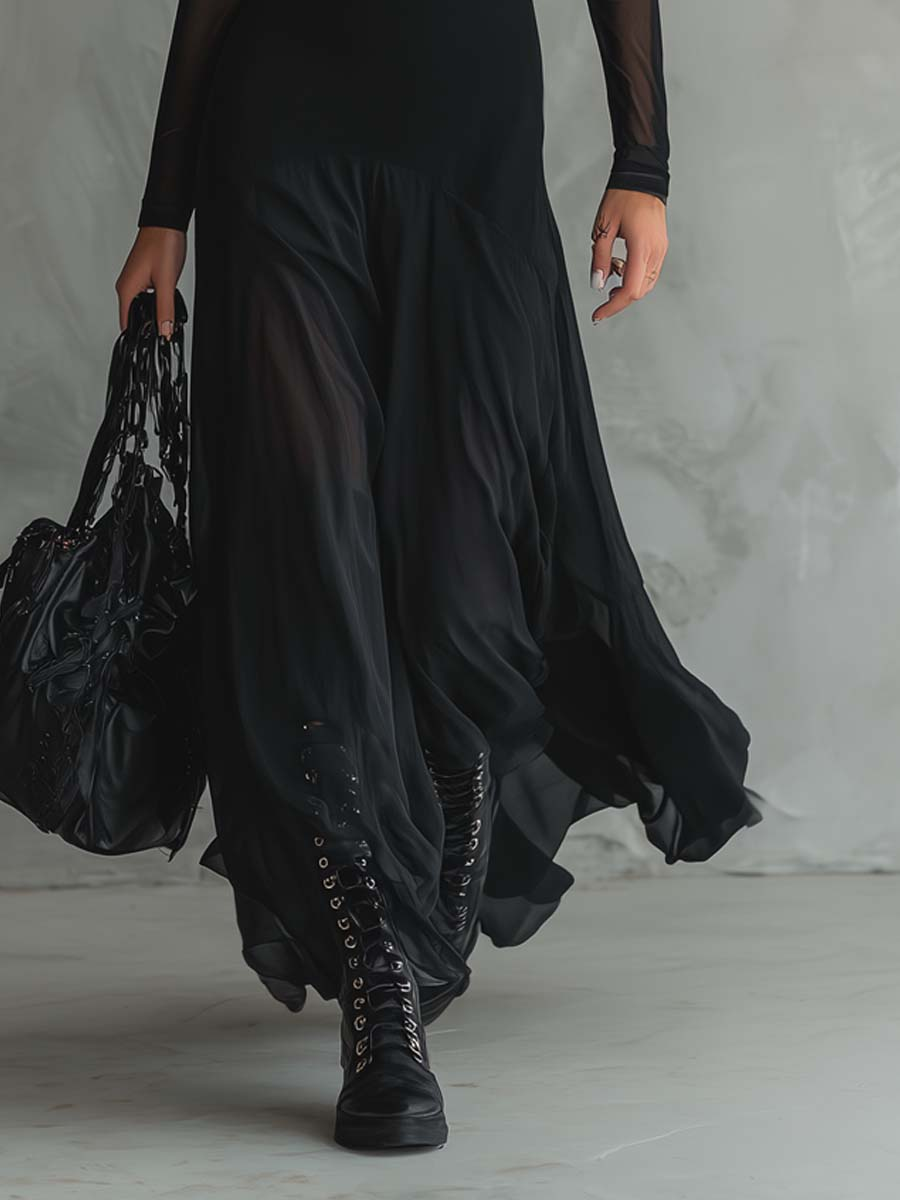 Nuria - Vestido Maxi Holgado de Tul Negro