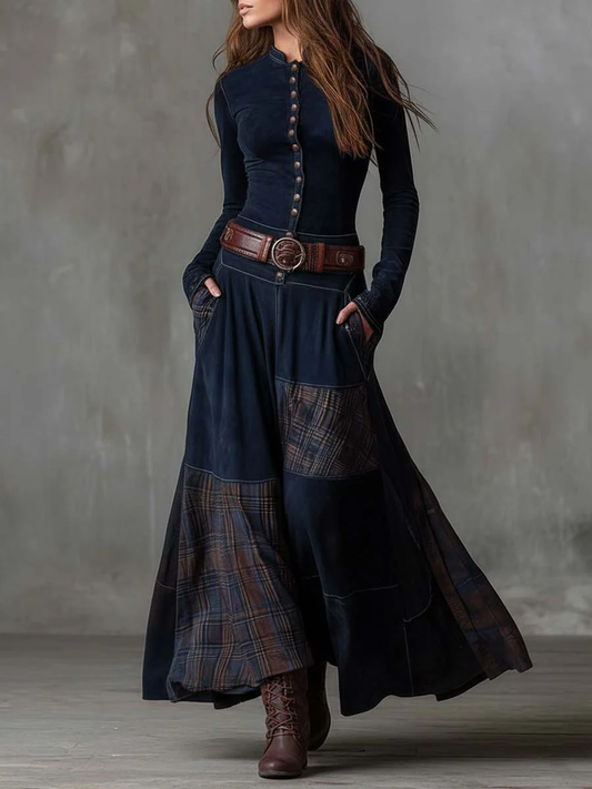 Azucena - Vestido Largo Efecto Ante con Cinturón
