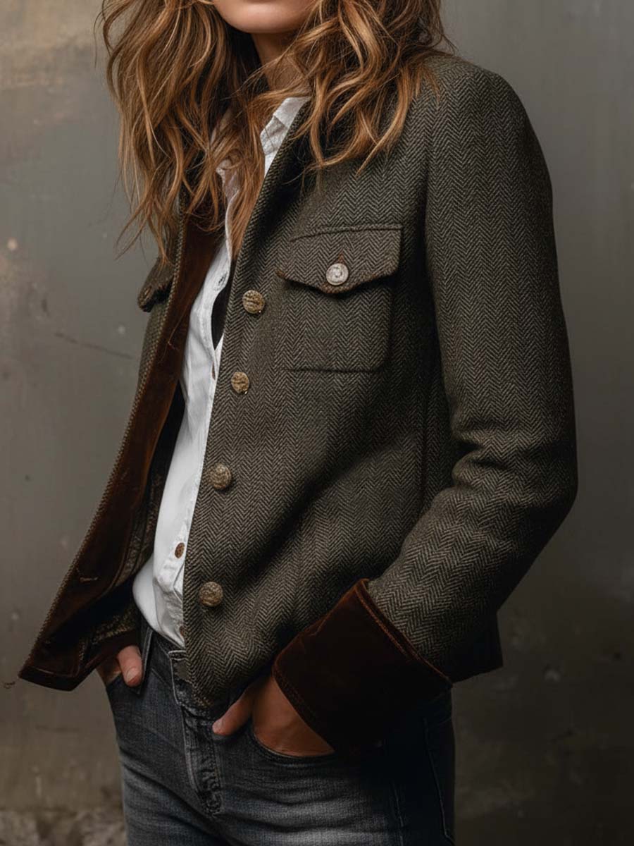 Dolores - Blazer de Sarga con Ribete en Contraste