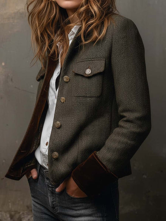 Dolores - Blazer de Sarga con Ribete en Contraste