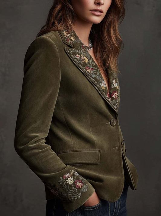 Paloma ⎸ Blazer de Terciopelo con Bordado Floral