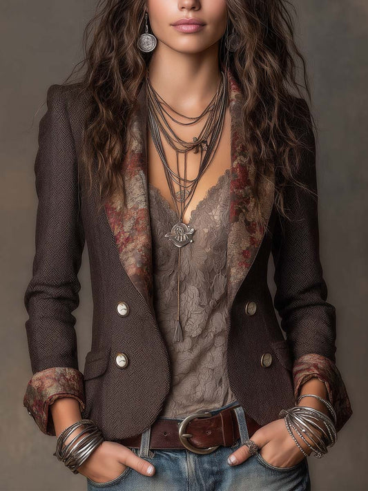 Milagros ⎸ Blazer Vintage con Estampado Floral en Espiga