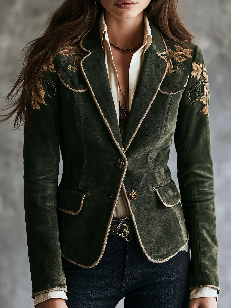 Lourdes ⎸ Blazer con Bordado Floral de Estilo Boho Retro