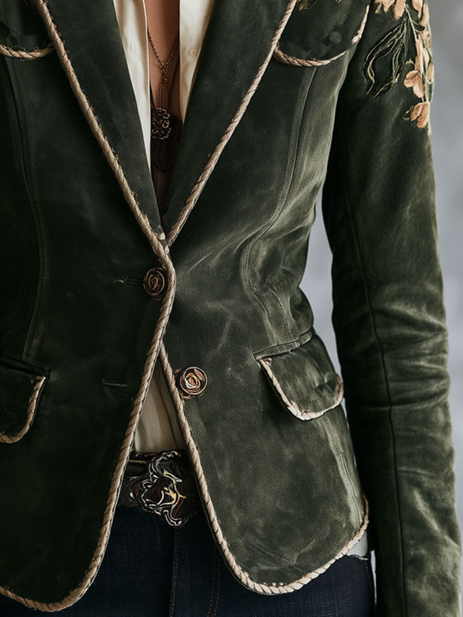 Lourdes ⎸ Blazer con Bordado Floral de Estilo Boho Retro