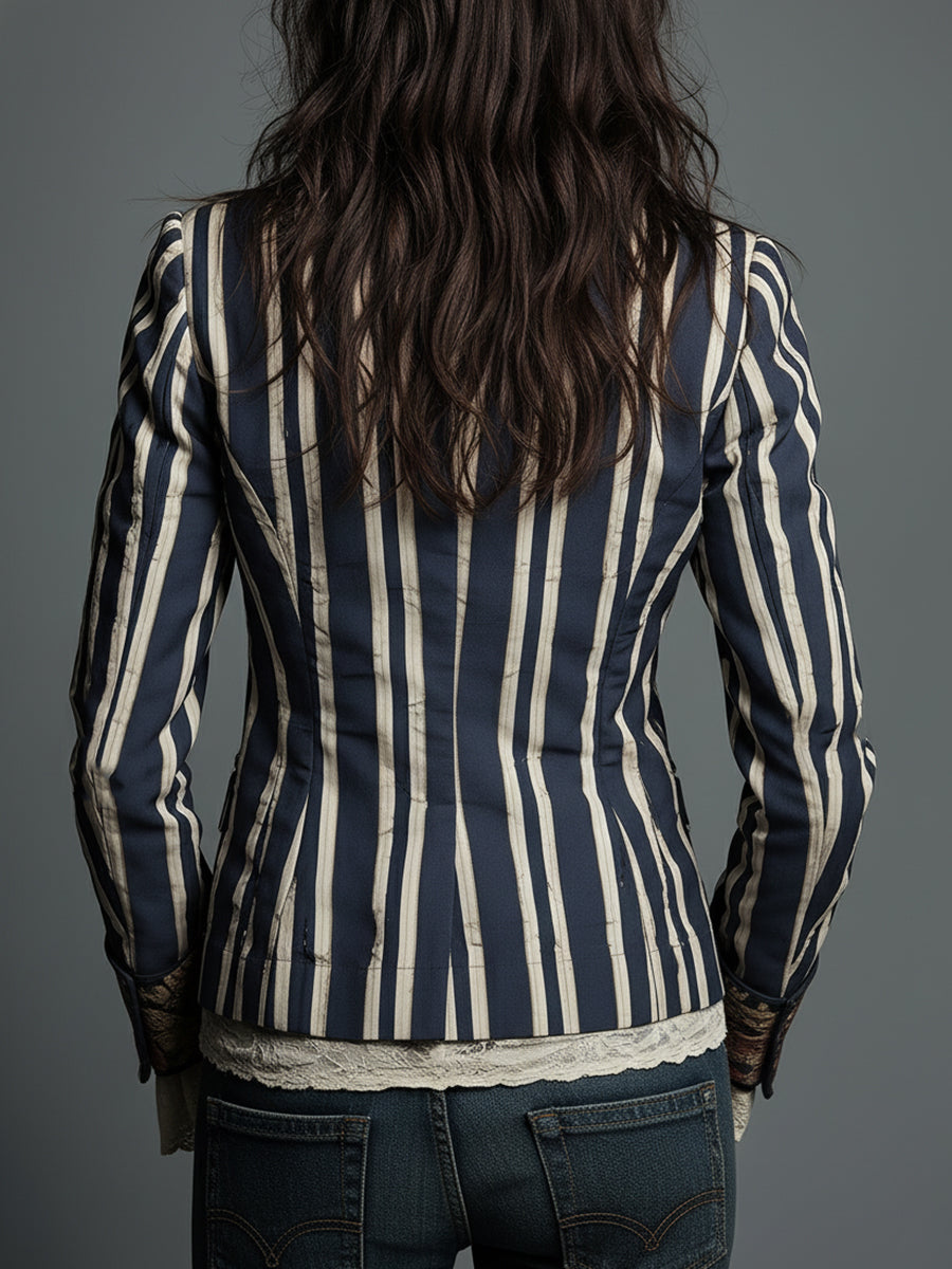Josefina ⎸ Blazer a Rayas con Estampado Floral Bohemio