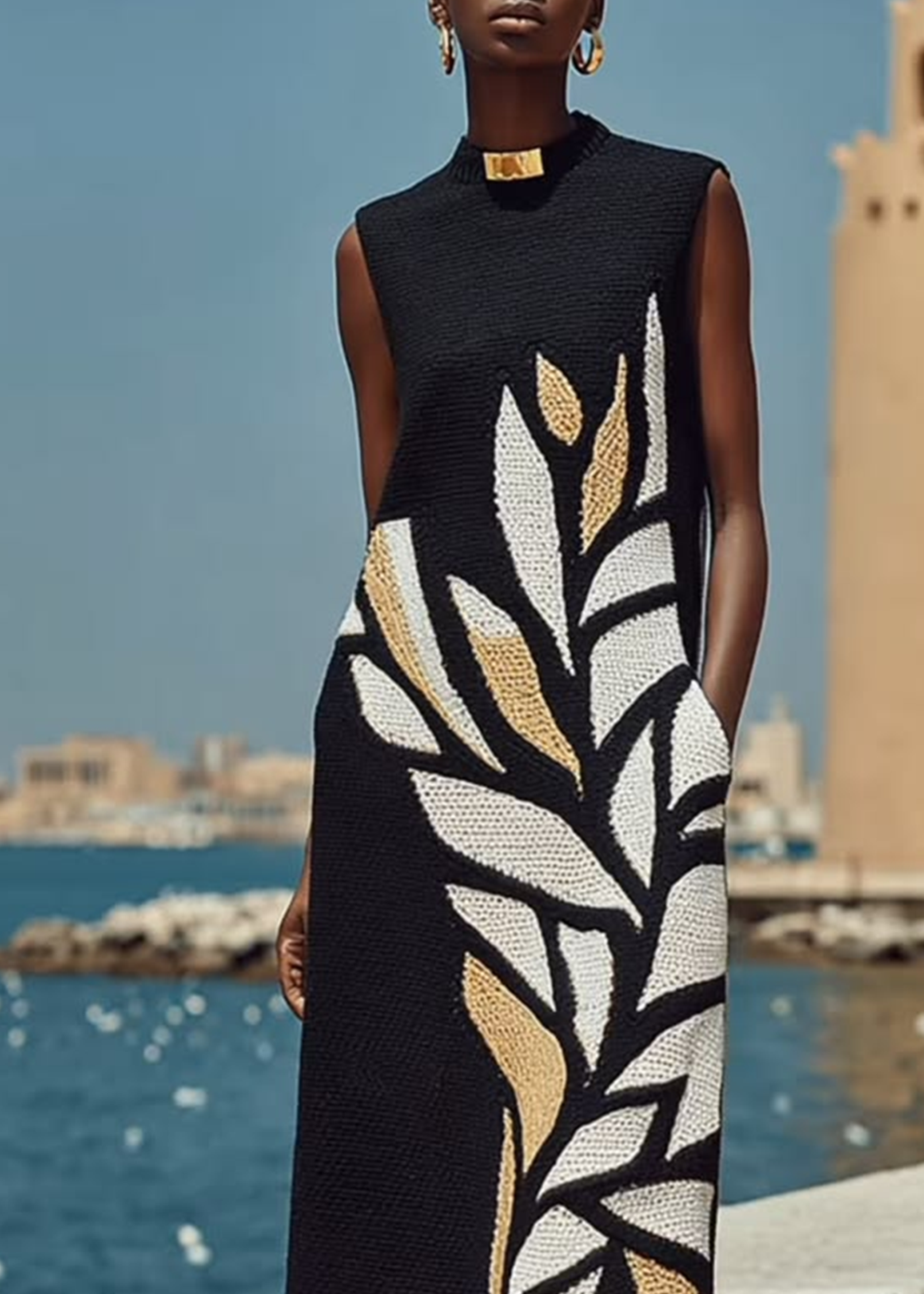 Vestido Midi Sin Mangas con Estampado