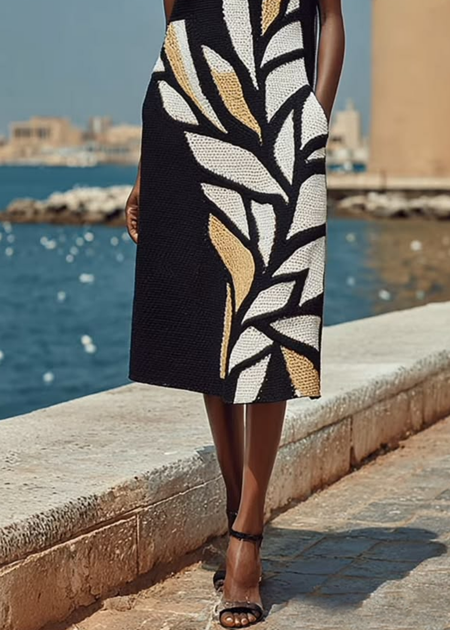 Vestido Midi Sin Mangas con Estampado