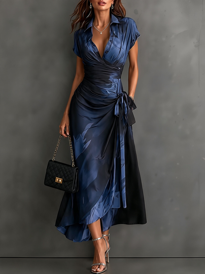 Vestido Midi con Estampado Abstracto y Escote en V