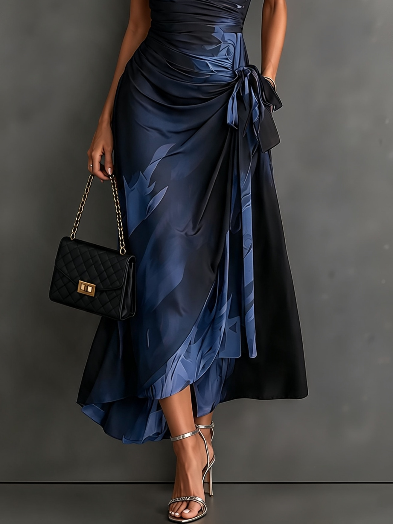 Vestido Midi con Estampado Abstracto y Escote en V