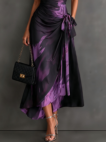 Vestido Midi con Estampado Abstracto y Escote en V