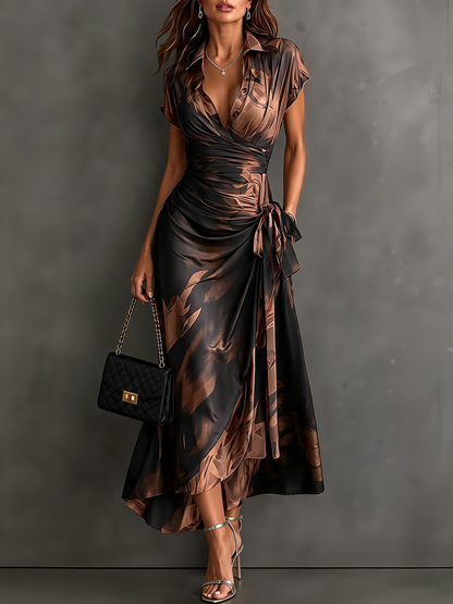 Vestido Midi con Estampado Abstracto y Escote en V