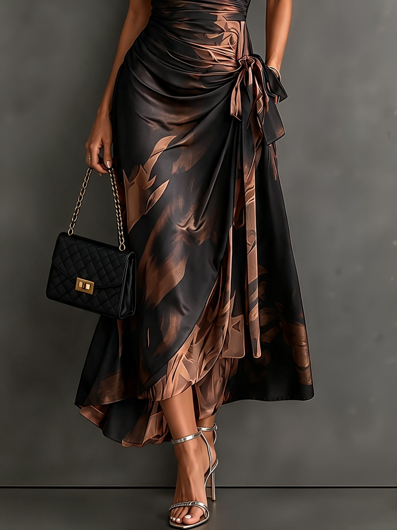 Vestido Midi con Estampado Abstracto y Escote en V