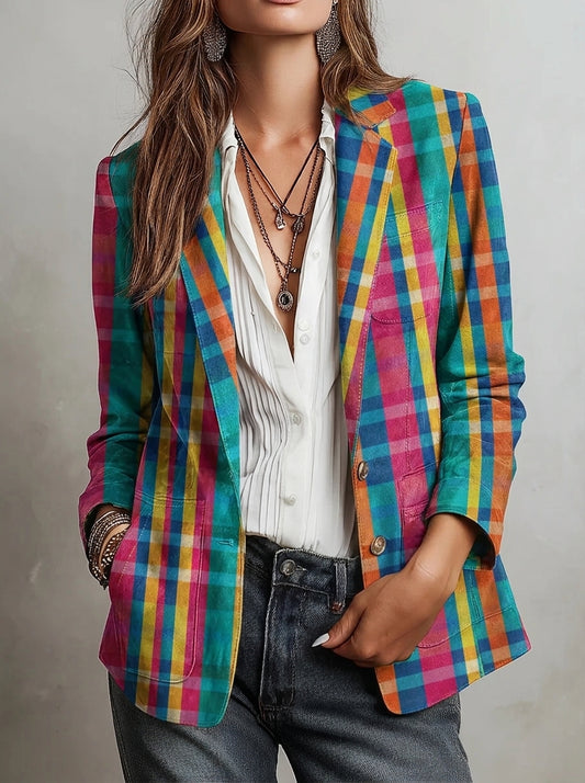 Rosa - Blazer a Cuadros Multicolor