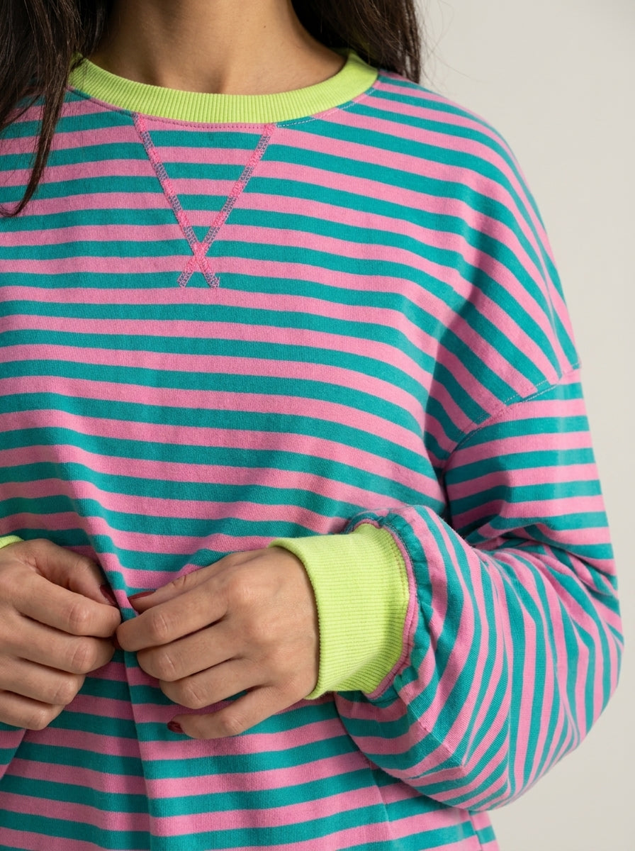 Isabella - Camiseta Manga Larga a Rayas con Cuello Redondo