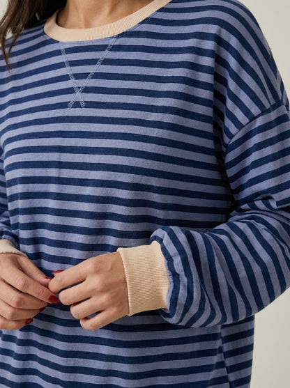 Isabella - Camiseta Manga Larga a Rayas con Cuello Redondo