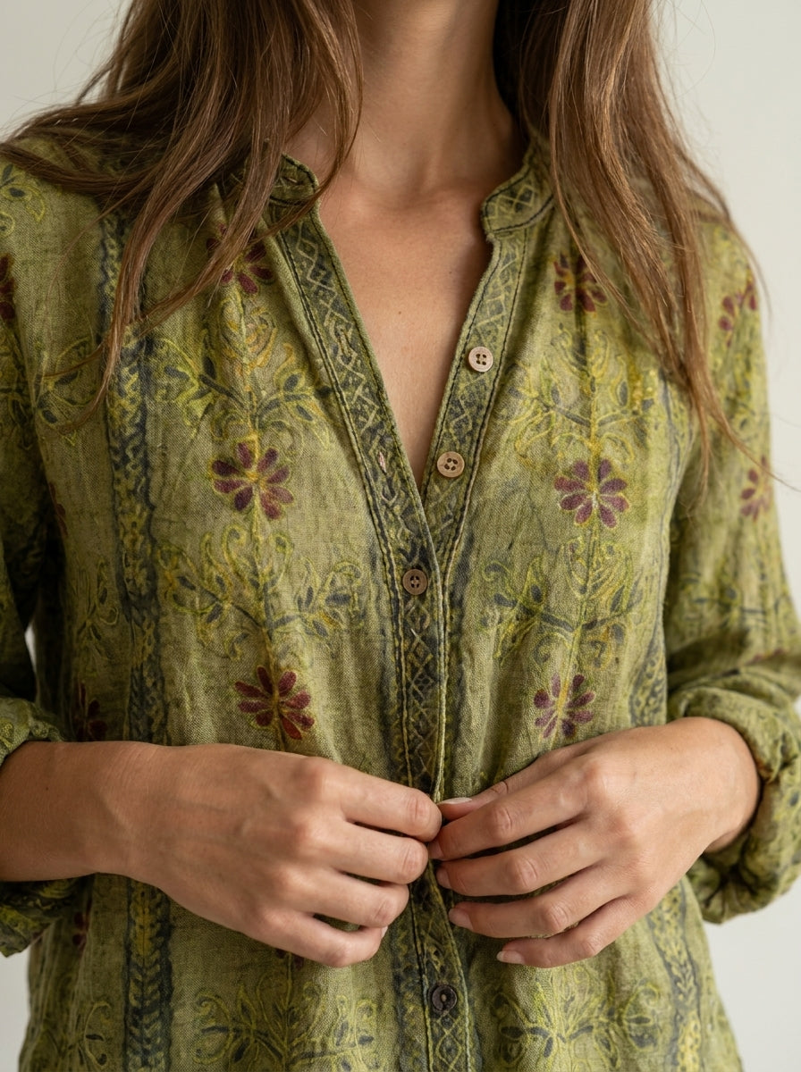 Brianna - Camisa Elegante Vintage con Estampado Floral