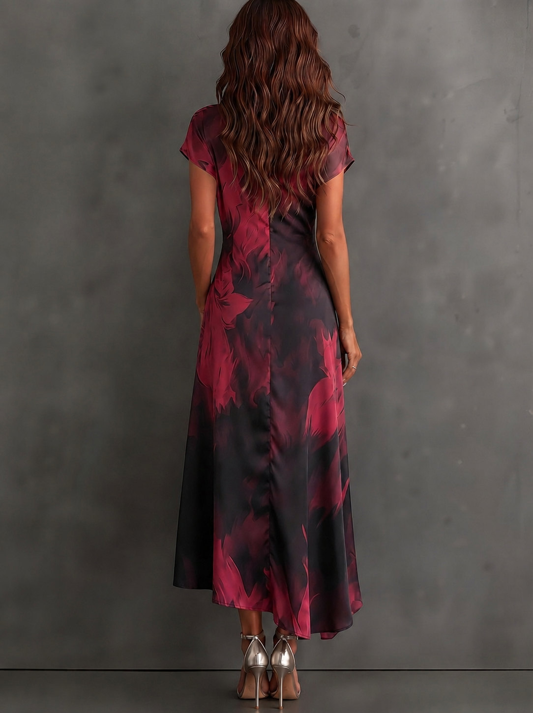 Vestido Midi con Estampado Abstracto y Escote en V