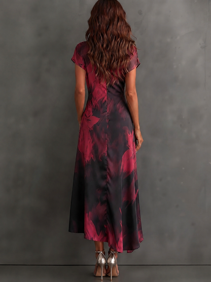 Vestido Midi con Estampado Abstracto y Escote en V
