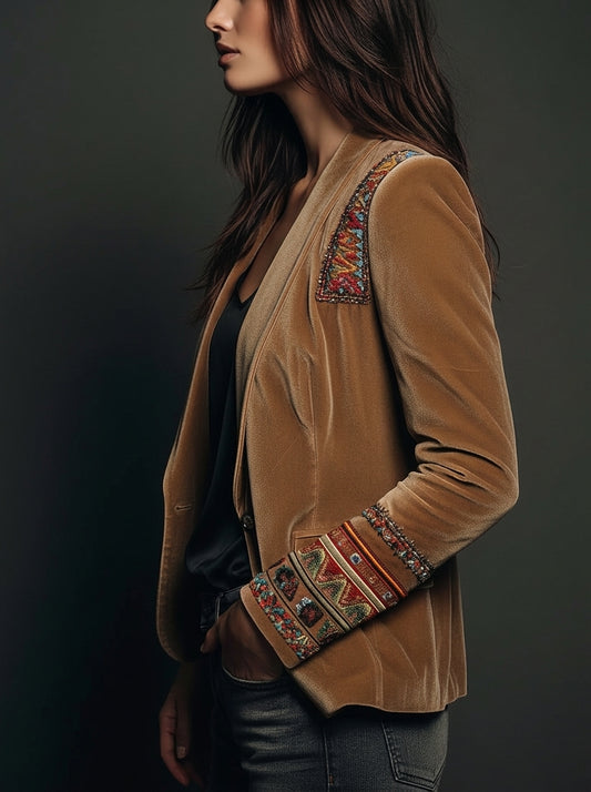 Araceli ⎸ Blazer de Terciopelo con Bordados y Detalles Bohemio