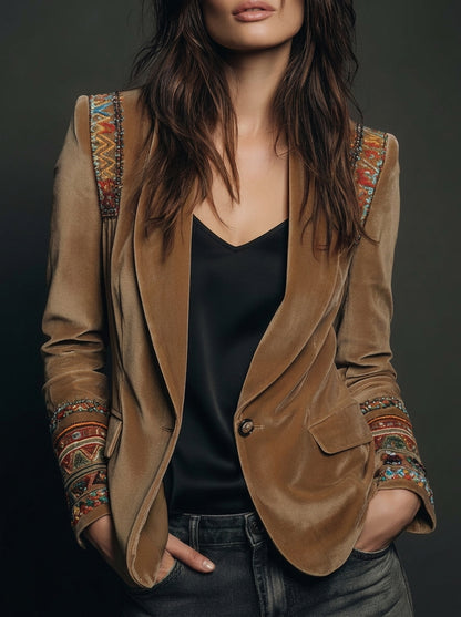 Araceli ⎸ Blazer de Terciopelo con Bordados y Detalles Bohemio