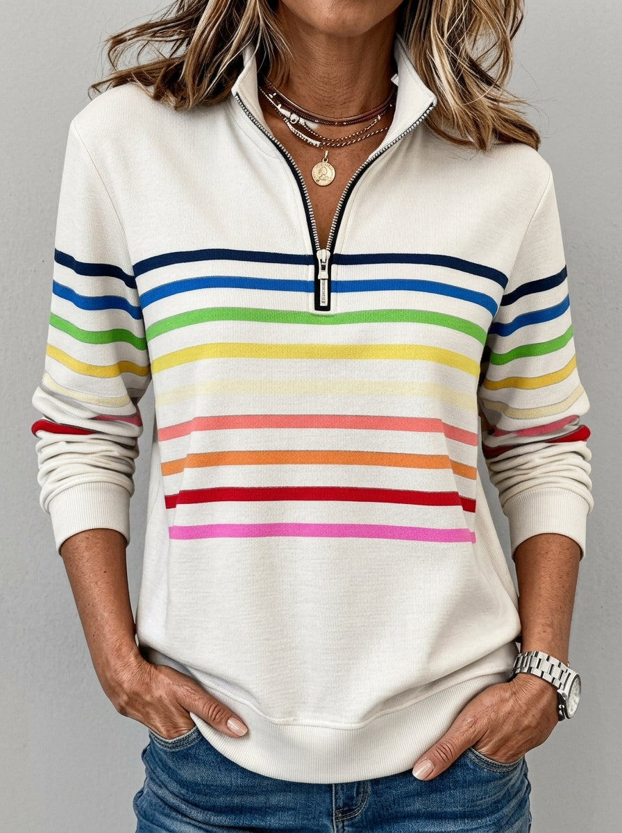 Manuela - Sudadera de Rayas de Colores con Cremallera