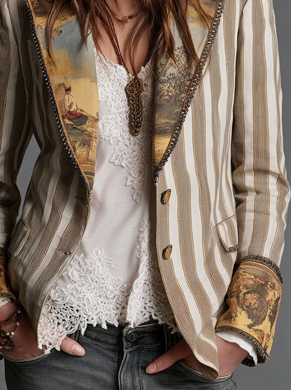Sara - Blazer Bohemio a Rayas con Cuello Estampado