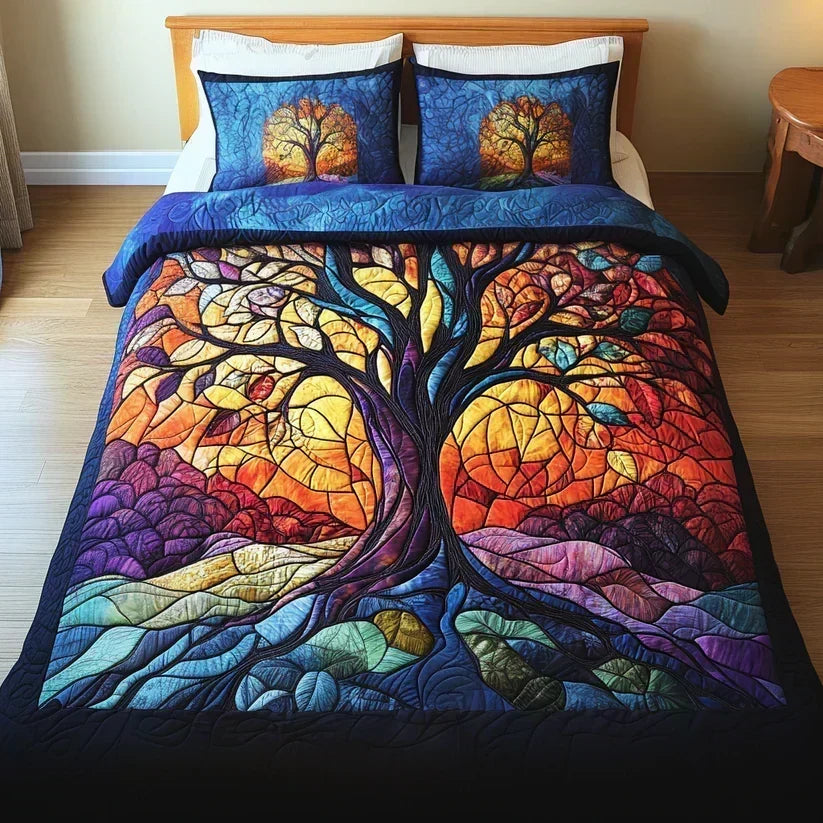 Juego de Cama Acolchado de 3 Piezas - Árbol de la Vida