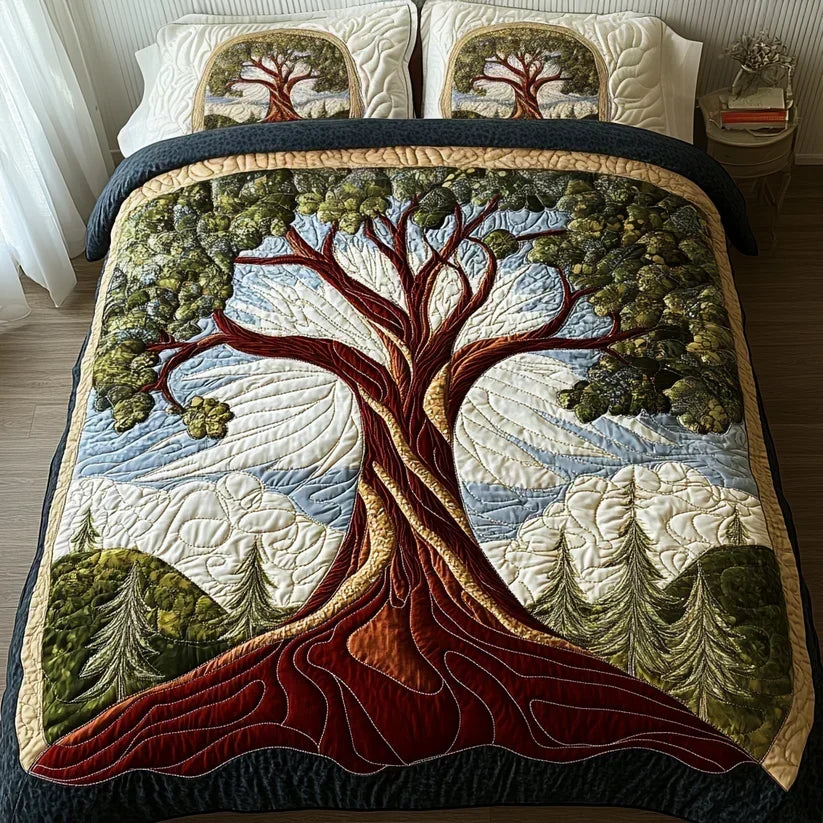 Juego de Cama Acolchado de 3 Piezas - Árbol de la Vida