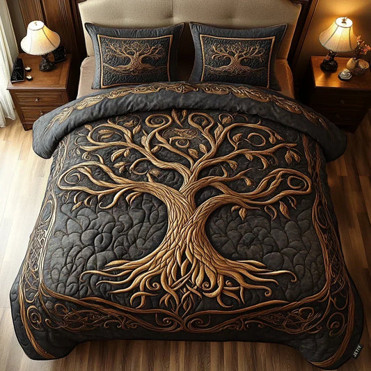 Juego de Cama Acolchado de 3 Piezas - Armonía Dorada