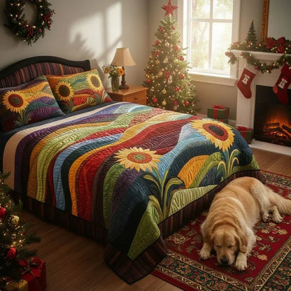 Juego de Cama Acolchado de 3 Piezas - Campo de Girasoles