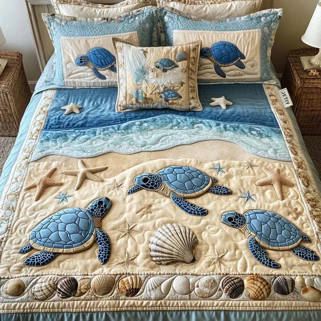 Juego de Cama Acolchado de 3 Piezas - Olas del océano