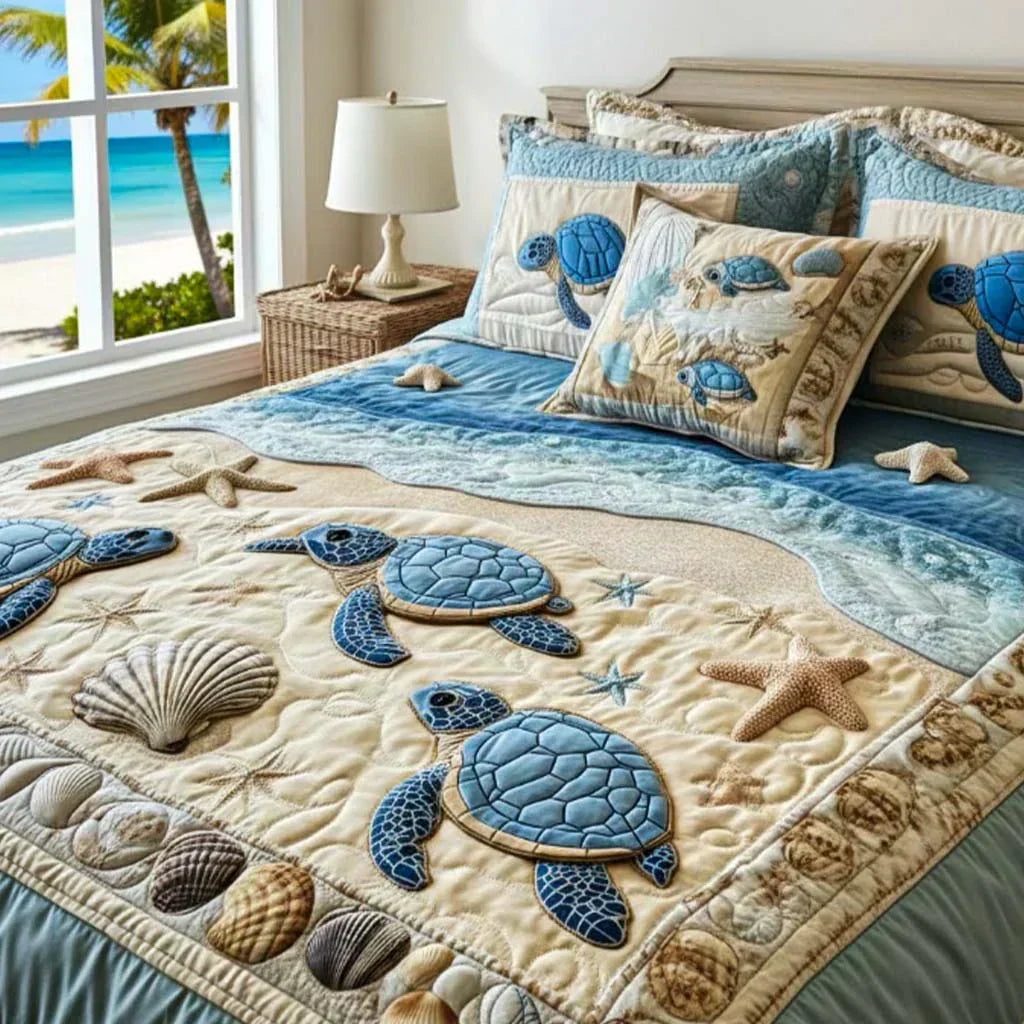 Juego de Cama Acolchado de 3 Piezas - Olas del océano