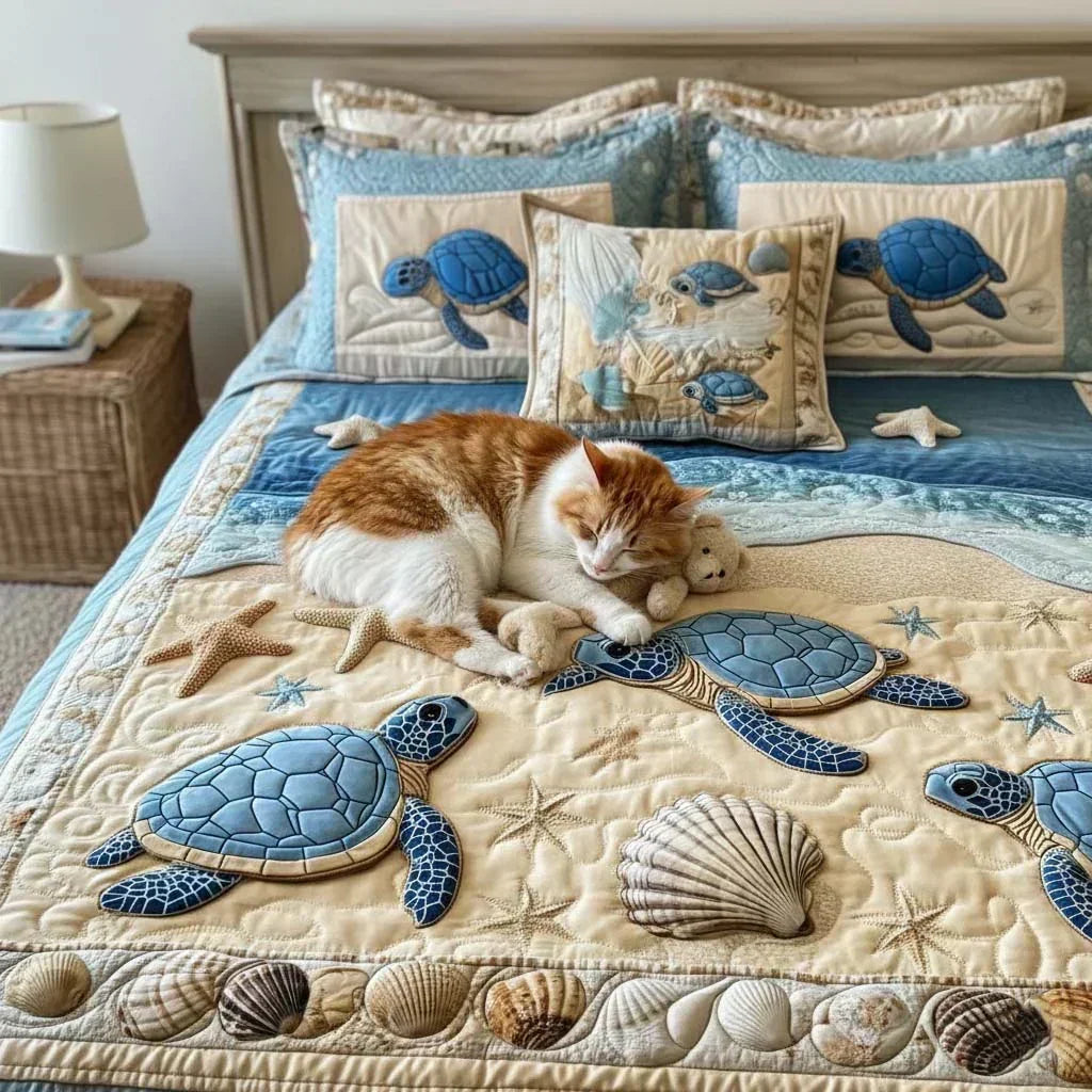 Juego de Cama Acolchado de 3 Piezas - Olas del océano