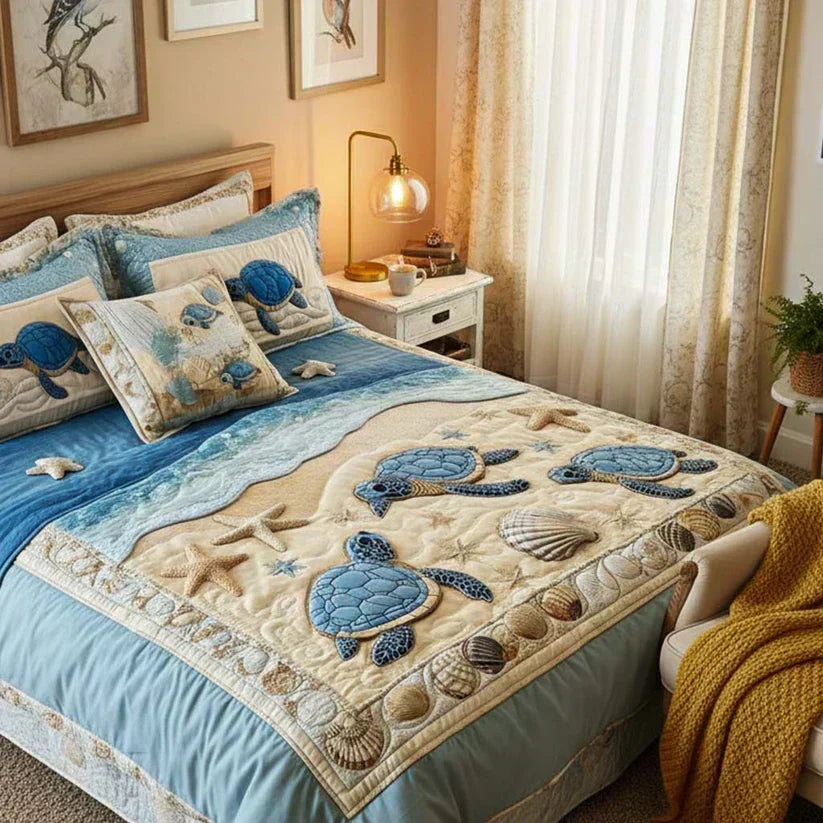 Juego de Cama Acolchado de 3 Piezas - Olas del océano