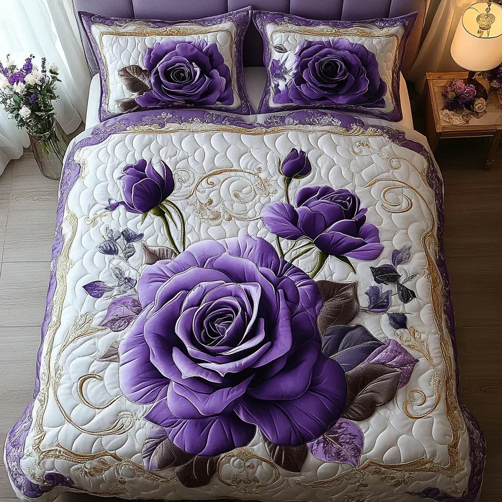 Juego de Cama Acolchado de 3 Piezas - Rosa Violeta