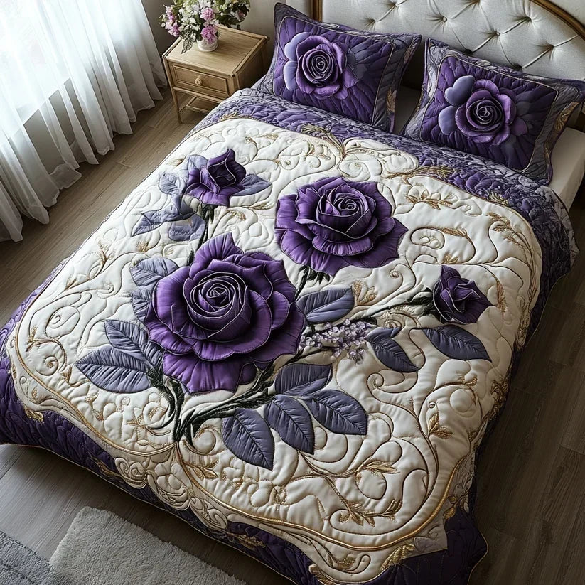 Juego de Cama Acolchado de 3 Piezas - Rosa Violeta