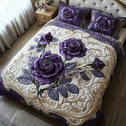 Juego de Cama Acolchado de 3 Piezas - Rosa Violeta