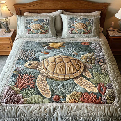 Juego de Cama Acolchado de 3 Piezas - Tortugas Marinas