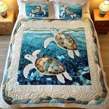 Juego de Cama Acolchado de 3 Piezas - Tortugas Marinas