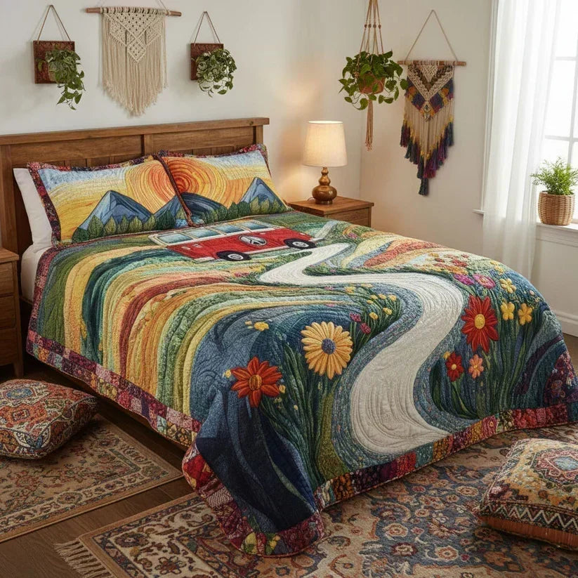 Juego de Cama Acolchado de 3 Piezas - Viaje Vintage