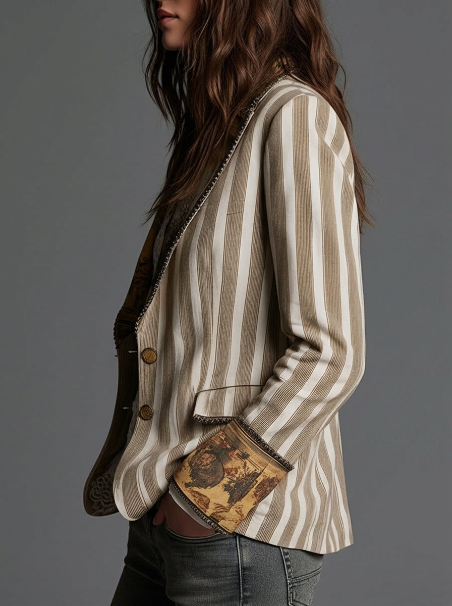 Sara - Blazer Bohemio a Rayas con Cuello Estampado